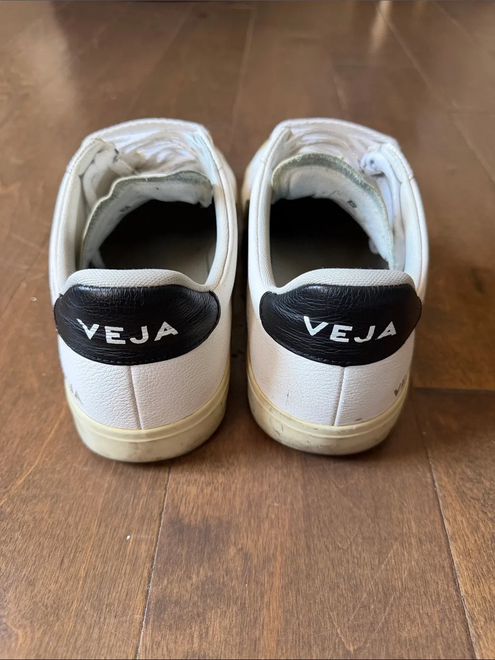 Veja White Leather Low-Top Sneakers with Black V Logo